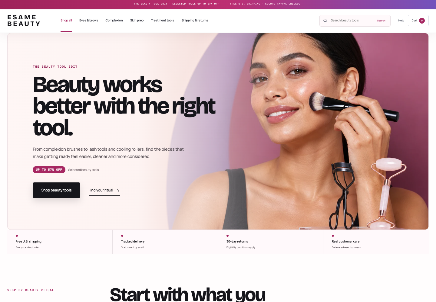 Esame Beauty storefront showing its beauty-tool collection